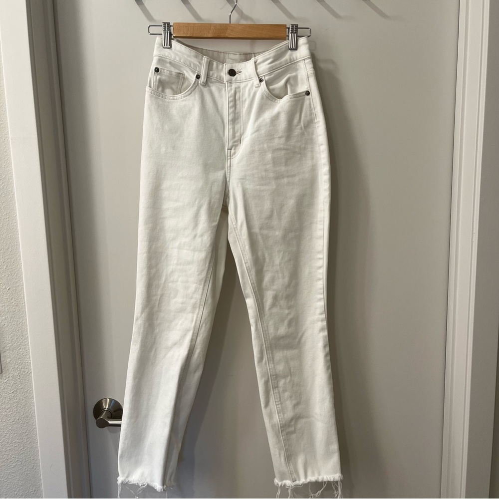 Distressed straight jeans